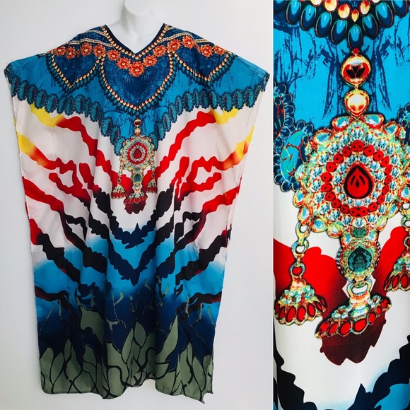 JESSICA TAYLOR Jewel and Animal Print CAFTAN Dress NWT One-Size - Picture 1 of 9